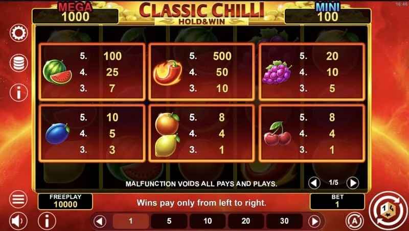 Classic Chilli Hold & Win - pièces bonus sur le terrain